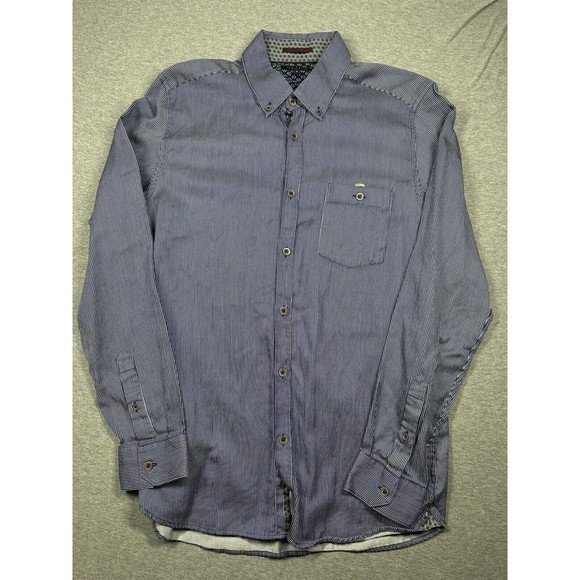 Ted Baker London Men's Long Sleeve Button‎ Shirt Size 4 Blue White Striped - Picture 1 of 5